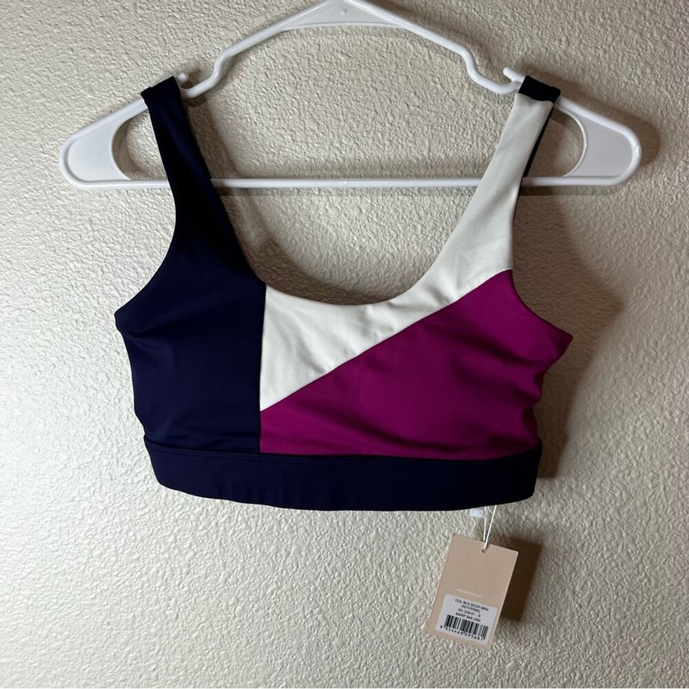 WILO navy blue pink white colorblock scoop sportsbra NEW S